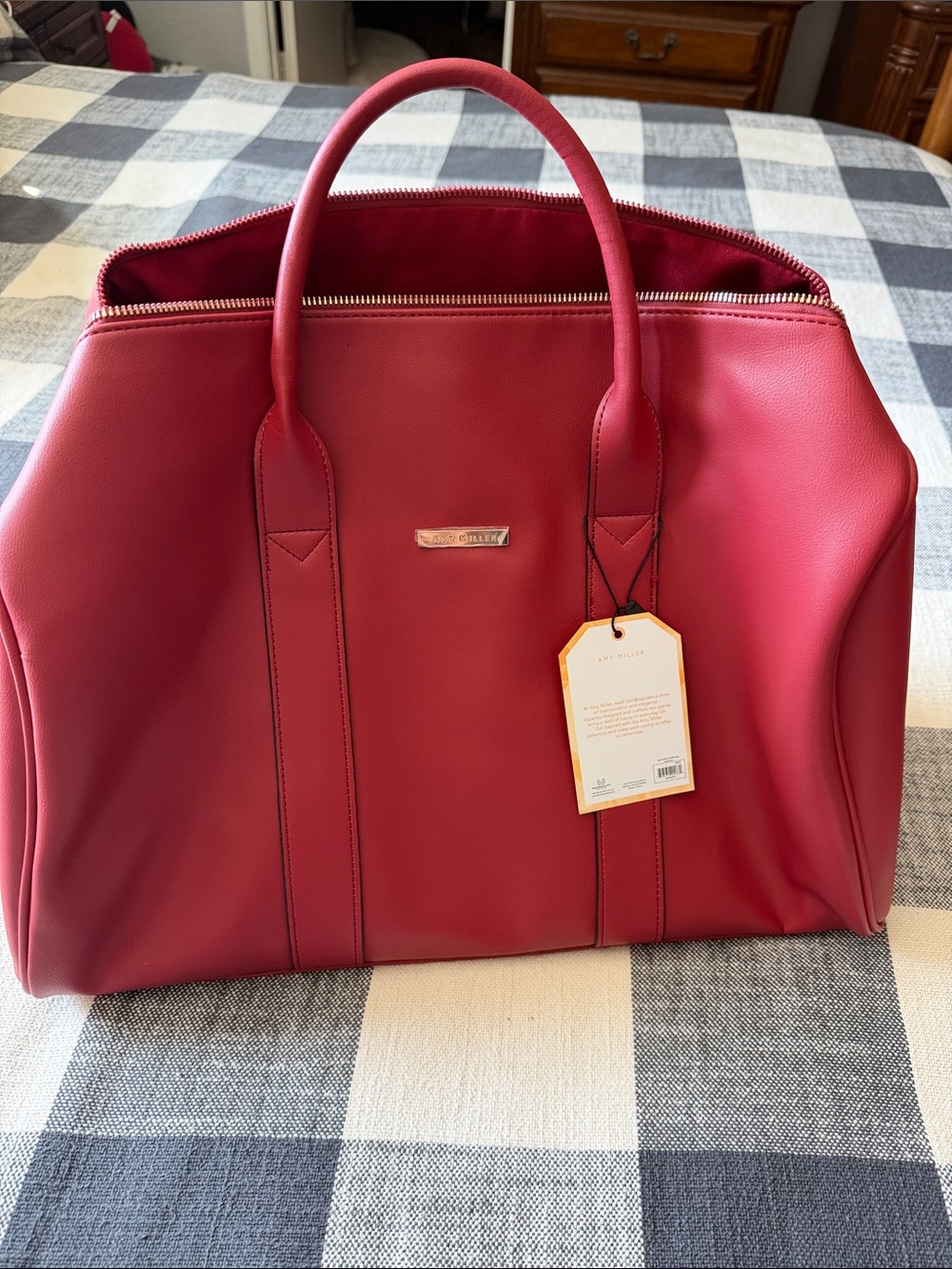 Red Leather Structured Tote with Dual Handles